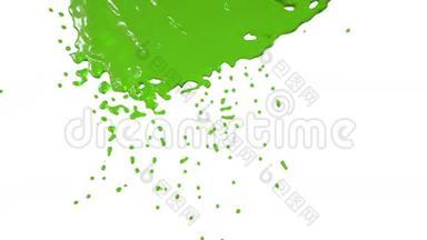 绿色油漆滴落在屏幕上。 果汁